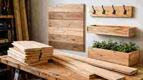 Leftover tongue-and-groove boards with small accent panel, hook rack, shelf and planter box projects